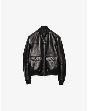 Prada Patch-Pocket Leather Bomber Jacket - Black