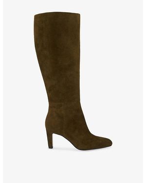 Dune Standin Heeled Suede Knee-High Boots - Green