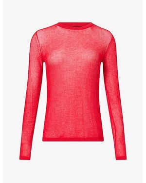 Anine Bing Tiana Sheer-Knit Cotton-Blend Sweater - Red