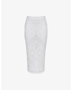House Of Cb Cecilia Broderie-Anglaise Stretch-Cotton Midi Skirt Xs (A-C Cup) - White