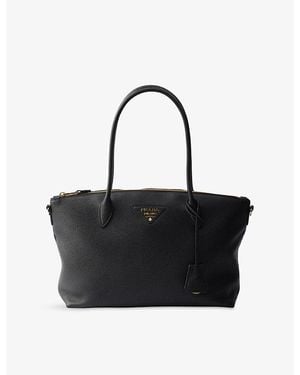Prada Logo-Embellished Large Leather Tote Bag - Black