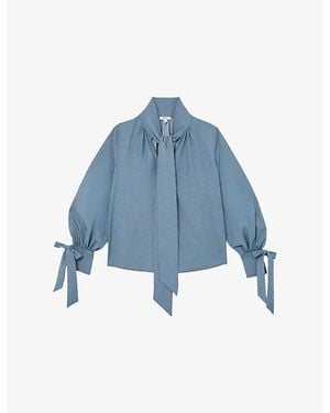 Reiss Charlotte Tie-Neck Woven Blouse - Blue