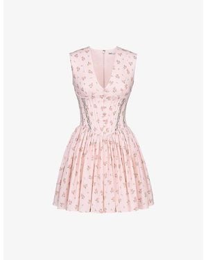 House Of Cb Carmel Floral-Print Stretch-Cotton Mini Dress Xs (A-C Cup) - Pink