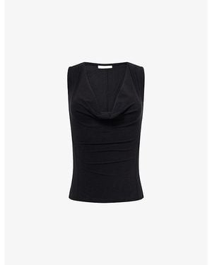 Belle Anna Fall Cowl-Neck Stretch-Jersey Top - Black