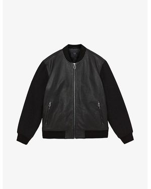 Reiss Pearman Wool-Sleeve Leather Bomber Jacket - Black