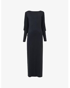 eem Cape-Back Long-Sleeve Stretch-Woven Maxi Dress - Blue