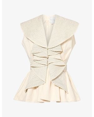 Mona Alshebil Ruffled-Trim Collared Denim Top - Natural
