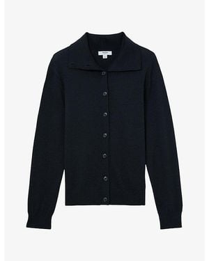 Reiss Gale Collared Merino Wool Cardigan - Blue