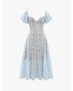 house of cb odessa embroidered dress Lucille Elegant Off-Shoulder Rose Mid Dress (with Ribbon)-Red main image 0