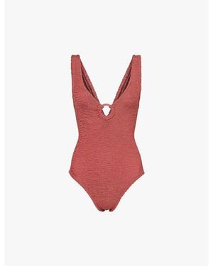 Hunza G Celine Plunge-Neck Swimsuit - Red