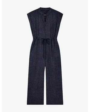 Whistles Grid-Pattern Sleeveless Lyocell Jumpsuit - Blue