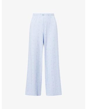 Lounge Underwear Pointelle Floral Cotton-Jersey Pyjama Bottoms - Blue