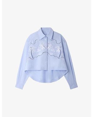 Sandro Relaxed-Fit Embroidered Cotton Shirt - Blue