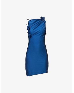 Coperni Asymmetric Flower Stretch-Jersey Mini Dress - Blue