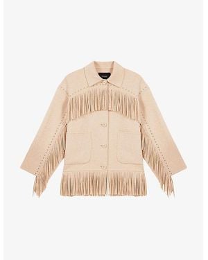 Maje Fringe-Trim Brushed Wool-Blend Coat - Natural