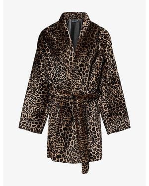 Nour Hammour Raquel Leopard-Print Shearling Coat - Black