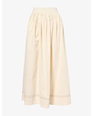 Mona Alshebil Contrast-Stitch Pleated Denim Maxi Skirt - Natural