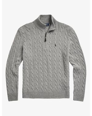Polo Ralph Lauren Logo-Embroidered Half-Zip Wool-Cashmere Blend Sweater - Gray