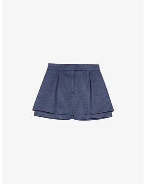 Maje Rhinestone-Embellished Crossed-Front Stretch-Woven Shorts - Blue