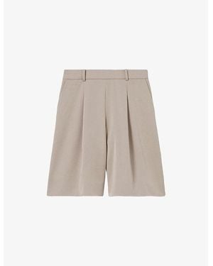 Claudie Pierlot Pleated-Front Wide-Leg High-Rise Woven Shorts - Natural