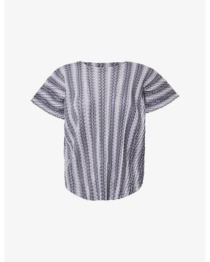 Pleats Please Issey Miyake Zigzag Short-Sleeves Knitted Top - Blue