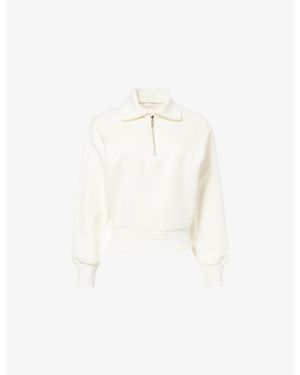 Emello Quarter-Zip Funnel-Neck Cotton Sweater - White