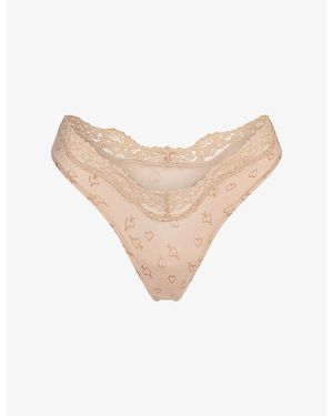 Skims Fits Everybody Dipped Lace-Trim Jersey Thong - Natural