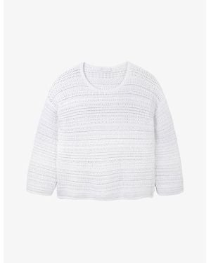 The White Company Round-Neck Off-Shoulder Textured Cotton-Blend Sweater - White