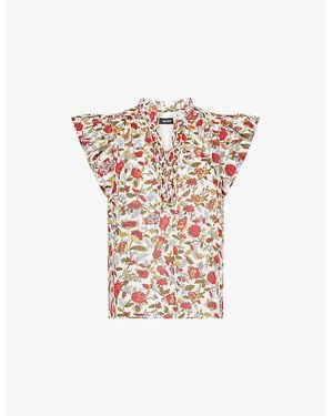 ME+EM Rosebush Graphic-Print V-Neck Cotton Blouse - White