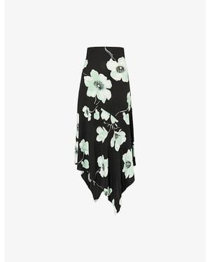 Alaïa Floral-Print Semi-Sheer Stretch-Woven Midi Skirt - Black