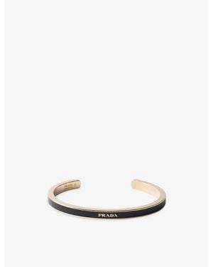 Prada Enamelled-Logo Metal Cuff Bracelet - White