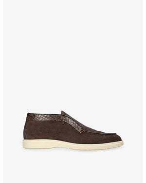 Santoni Detroit Croc-Effect Trim Suede Loafers - Brown