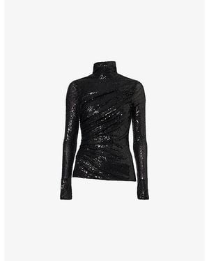 Needle & Thread Malia Turtleneck Sequin Woven Top - Black