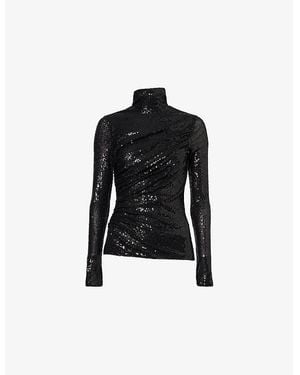 Needle & Thread Malia Turtleneck Sequin Woven Top - Black