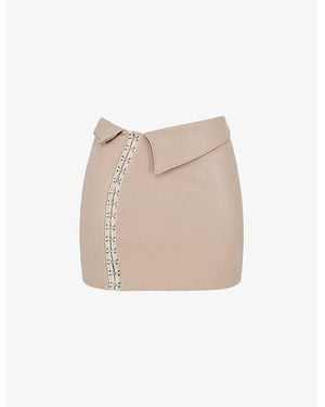 Mistress Rocks Alpha Folded-Waist High-Rise Vegan-Leather Mini Skirt - Natural