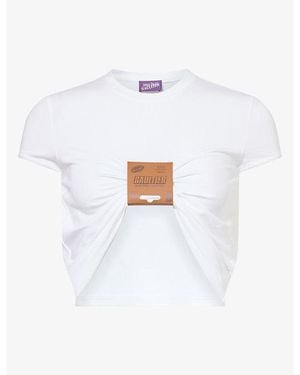 Jean Paul Gaultier Leather Tab Baby Stretch-Jersey T-Shirt - White