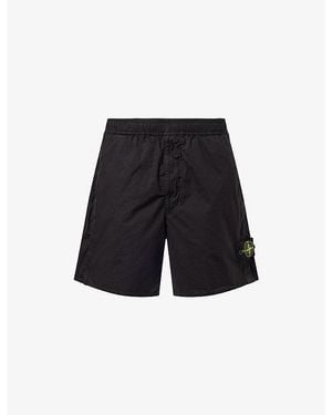 Stone Island Tela Paracadute Compass-Badge Stretch-Cotton Shorts - Black