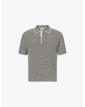Raith Felipe Striped Knit Polo Shirt - Grey
