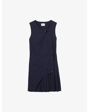 Claudie Pierlot Sleeveless Pleated-Skirt Wool-Blend Mini Dress - Blue