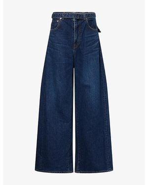 Sacai Wide-Leg Pleated Denim Jeans - Blue