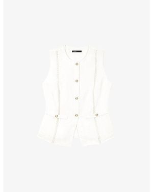 Maje Sleeveless Button-Down Linen-Blend Jacket - White