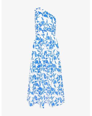 Ro&zo Aubrey Leaf-Print Cotton Maxi Dress - Blue