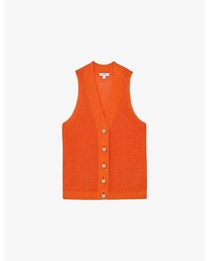 Reiss Robin Knitted Linen Tank Top - Orange