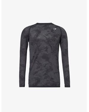 GYMSHARK Geo Seamless Logo-Print Stretch-Woven T-Shirt - Black