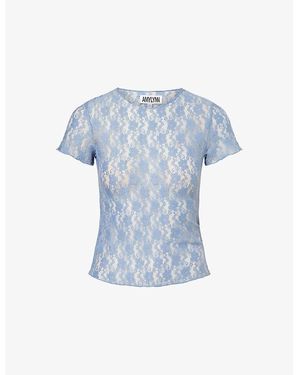 Amy Lynn Orla Round-Neck Floral-Lace Woven T-Shirt - Blue