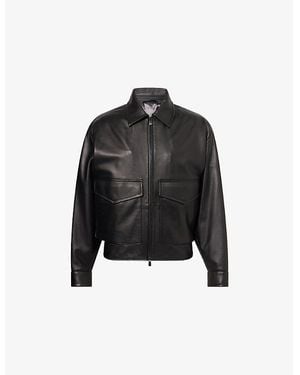 Corneliani Pointed-Collar Boxy-Fit Leather Bomber Jacket - Black