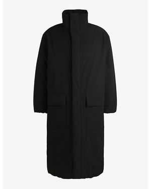 HUGO Logo-Patch Hooded Woven Puffer Jacket - Black