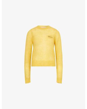 Mother Logo-Embroidered Round-Neck Wool-Blend Jumper - Yellow