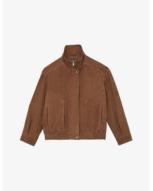 Reiss Kiara Funnel-Neck Suede Bomber Jacket - Brown