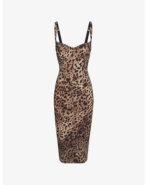 Skims Dolce & Gabbana X Picot-Trim Slim-Fit Stretch-Woven Midi Dress - Brown